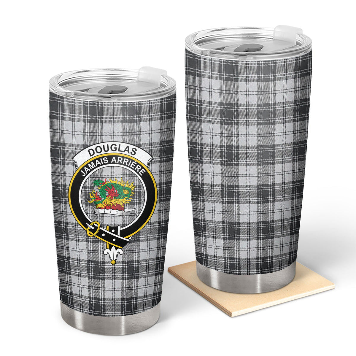 Douglas Grey Modern Tartan Crest Tumbler