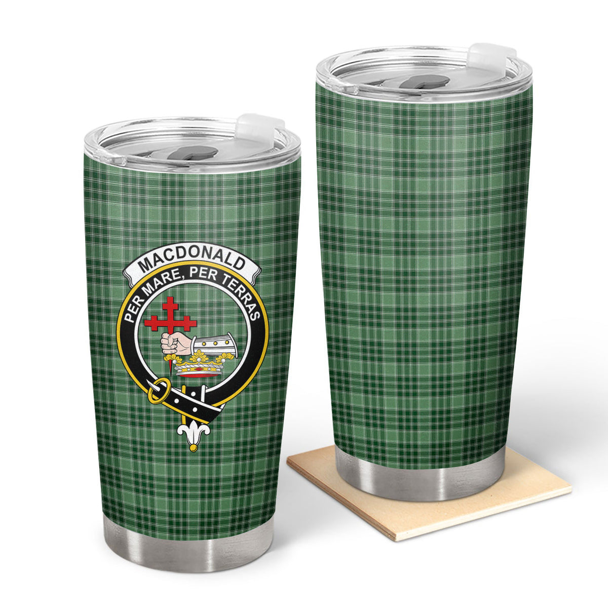 MacDonald Lord of the Isles Hunting Tartan Crest Tumbler