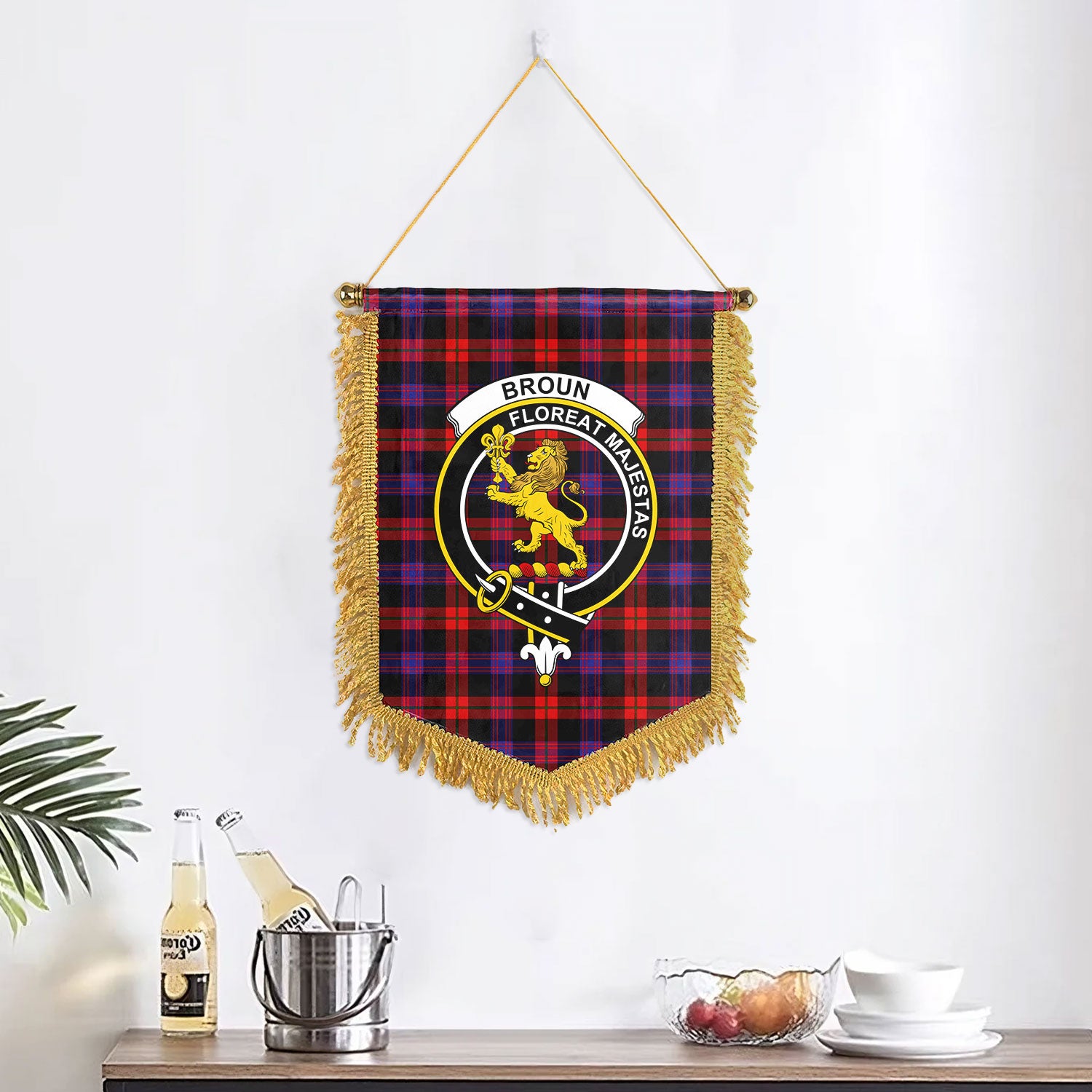 Broun Modern Tartan Crest Wall Hanging Banner