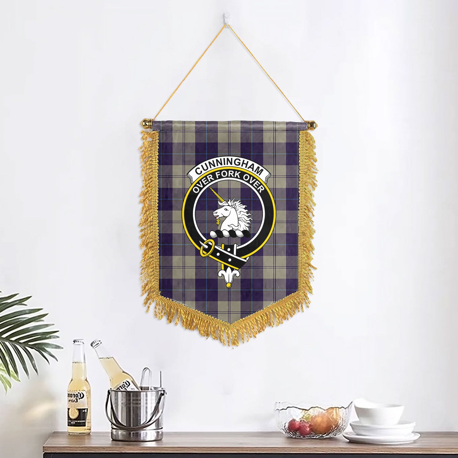 Cunningham Dress Blue Dancers Tartan Crest Wall Hanging Banner