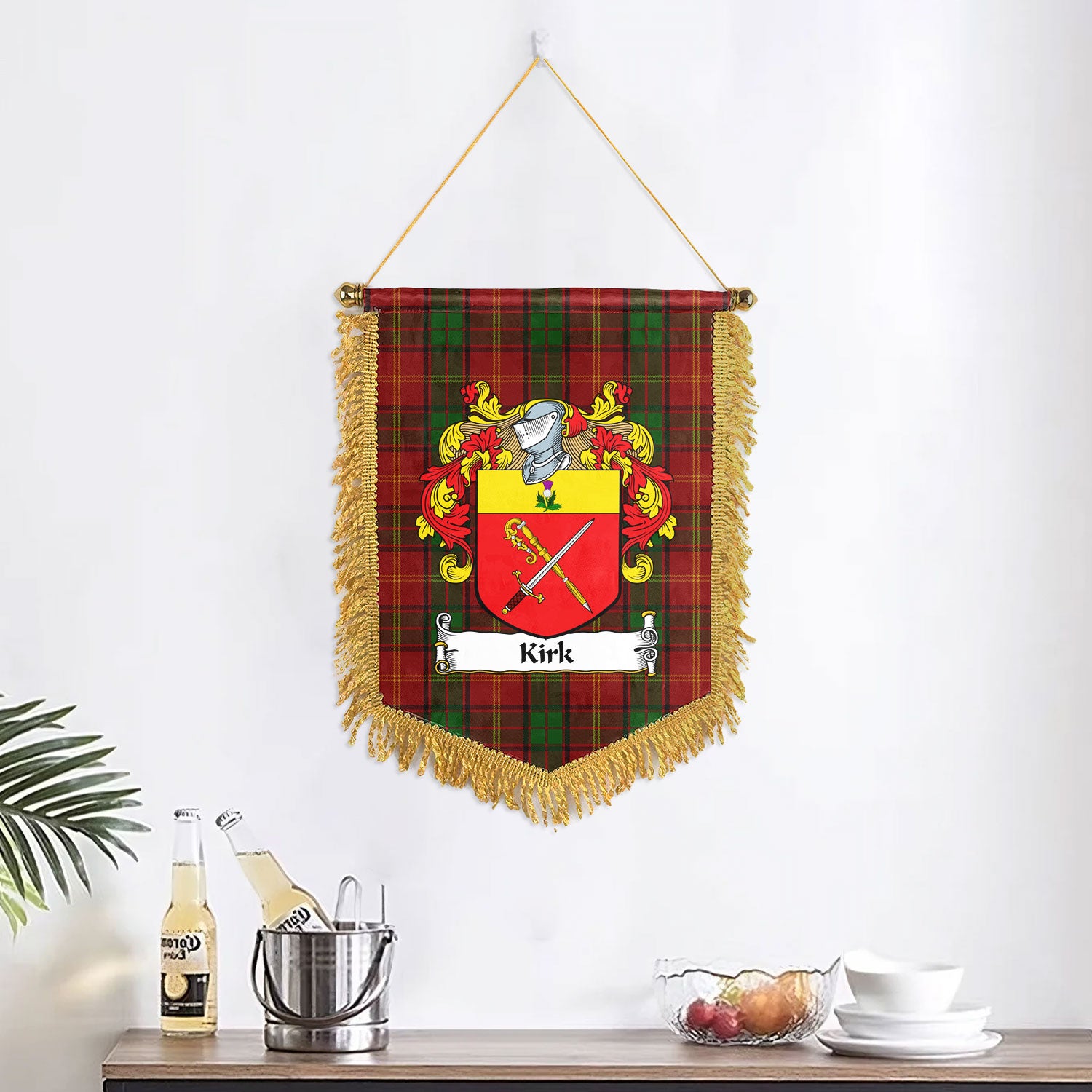 Kirk Tartan Coat of Arms Wall Hanging Banner