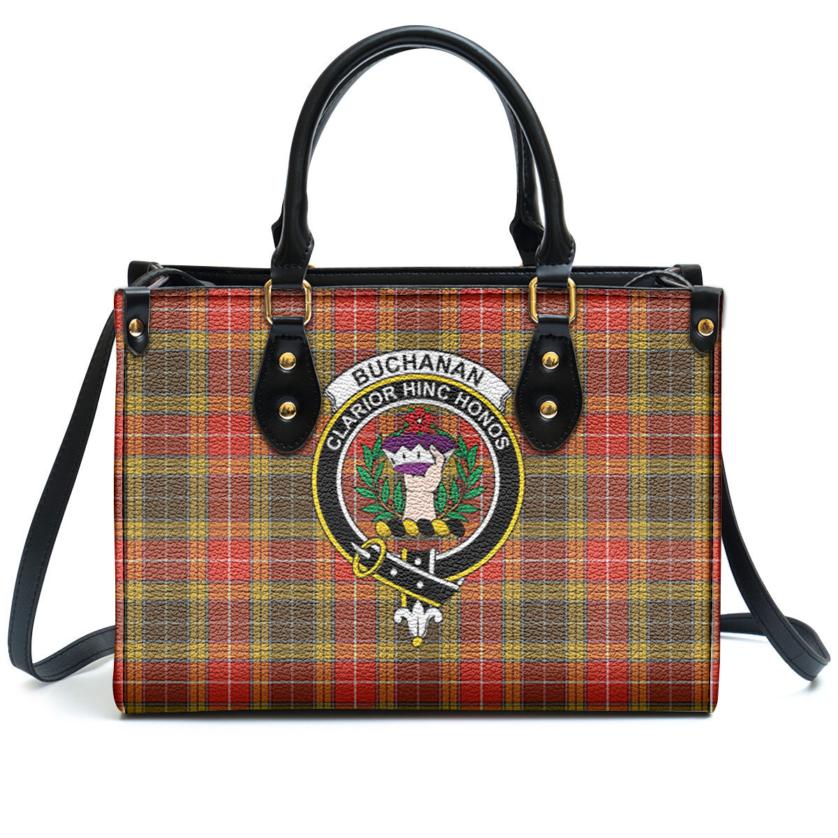 Buchanan Old Set Weathered Tartan Crest Leather Handbag