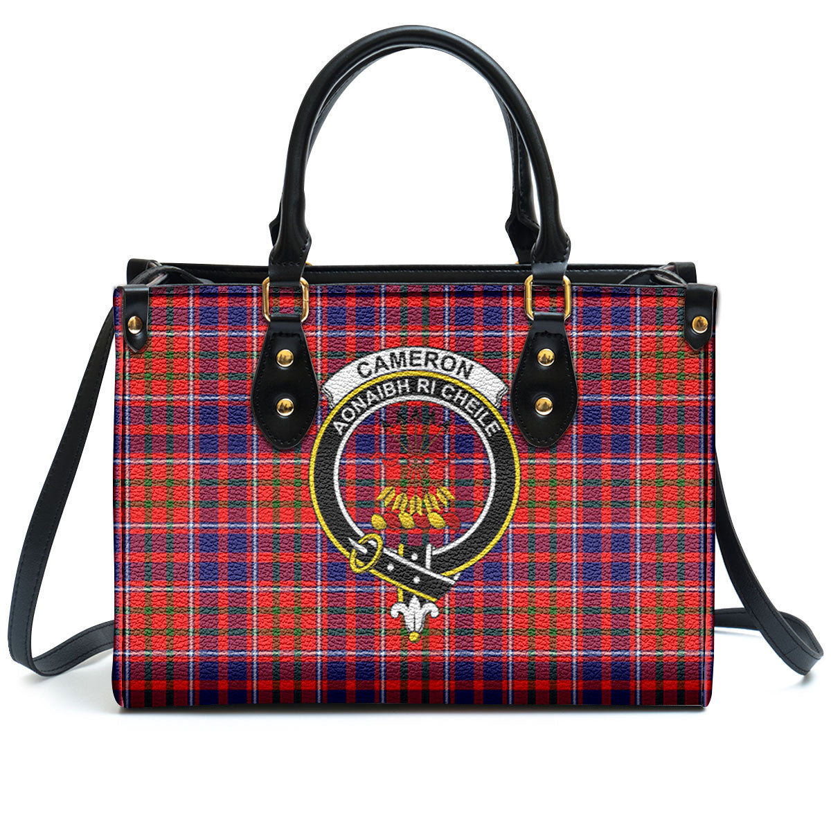 Cameron of Lochiel Modern Tartan Crest Leather Handbag