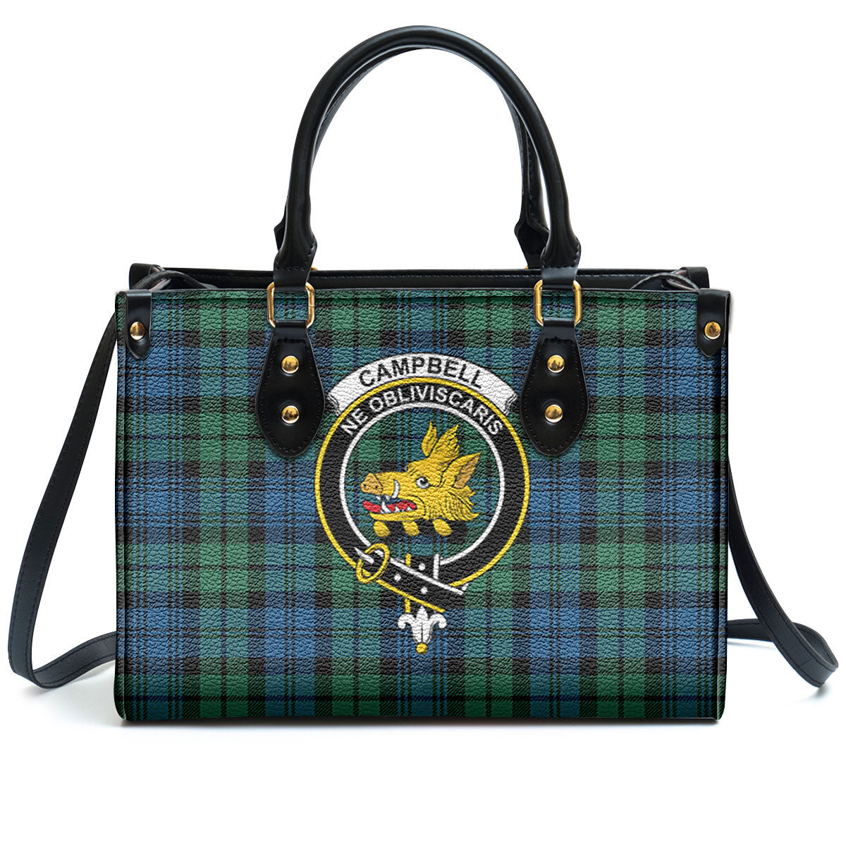 Campbell Ancient 02 Tartan Crest Leather Handbag