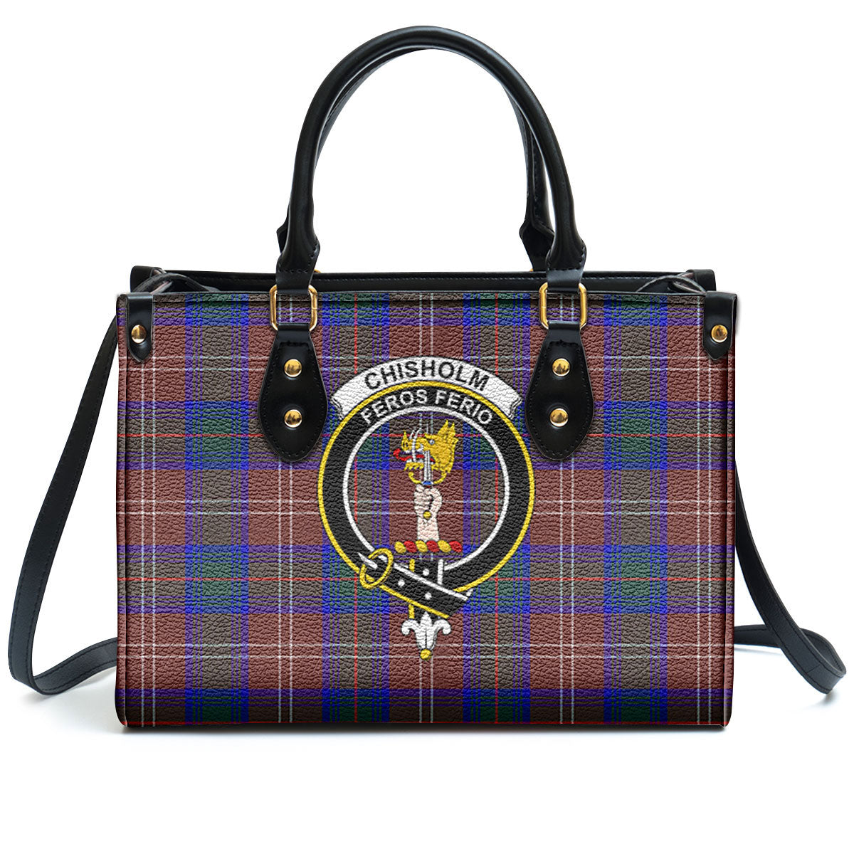 Chisholm Hunting Modern Tartan Crest Leather Handbag