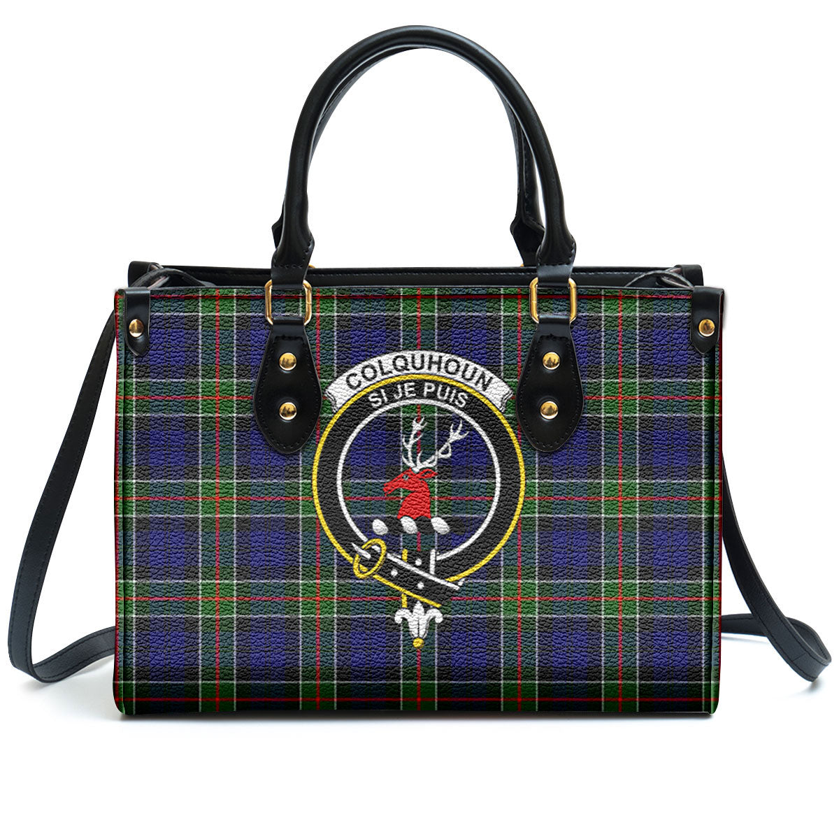 Colquhoun Modern Tartan Crest Leather Handbag