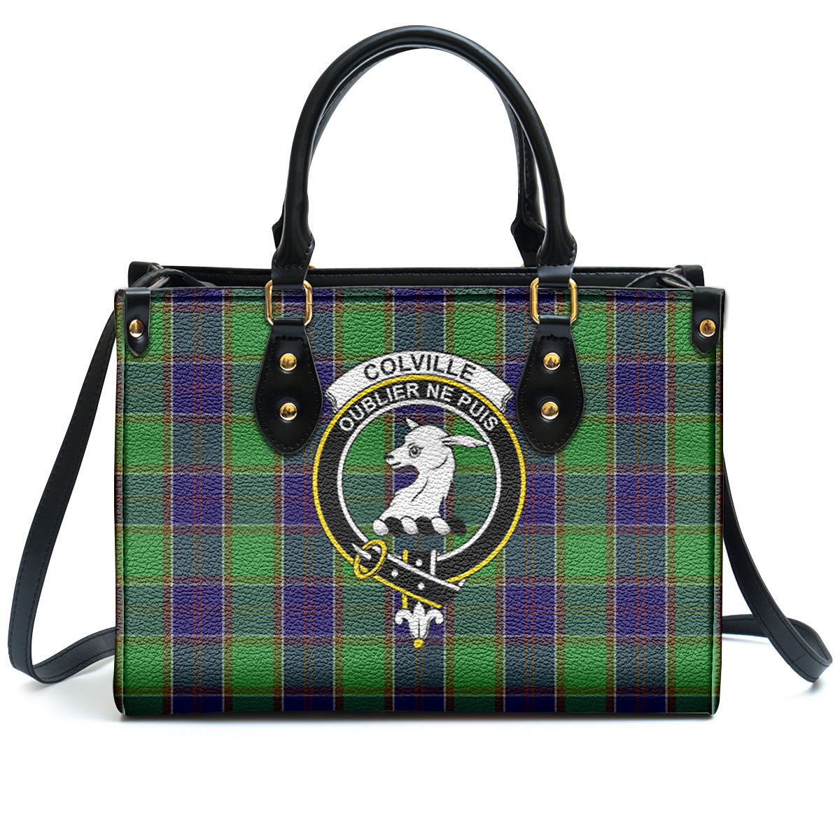 Colville Tartan Crest Leather Handbag