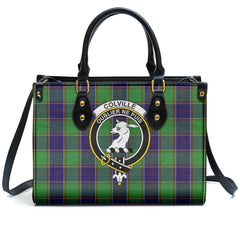 Colville Tartan Crest Leather Handbag