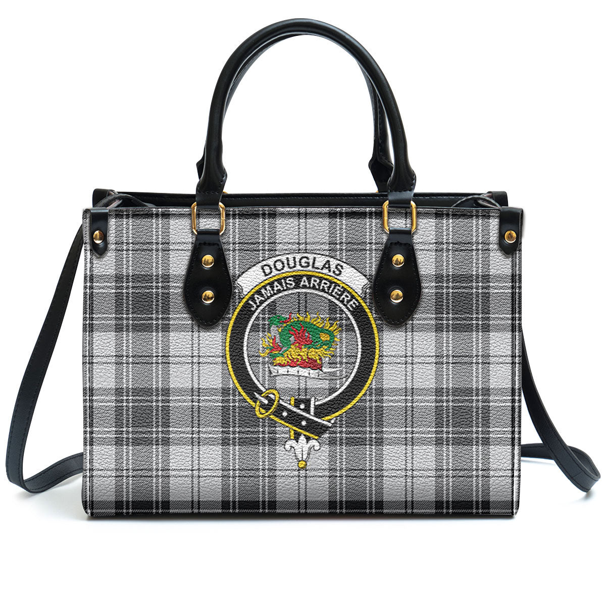 Douglas Grey Modern Tartan Crest Leather Handbag