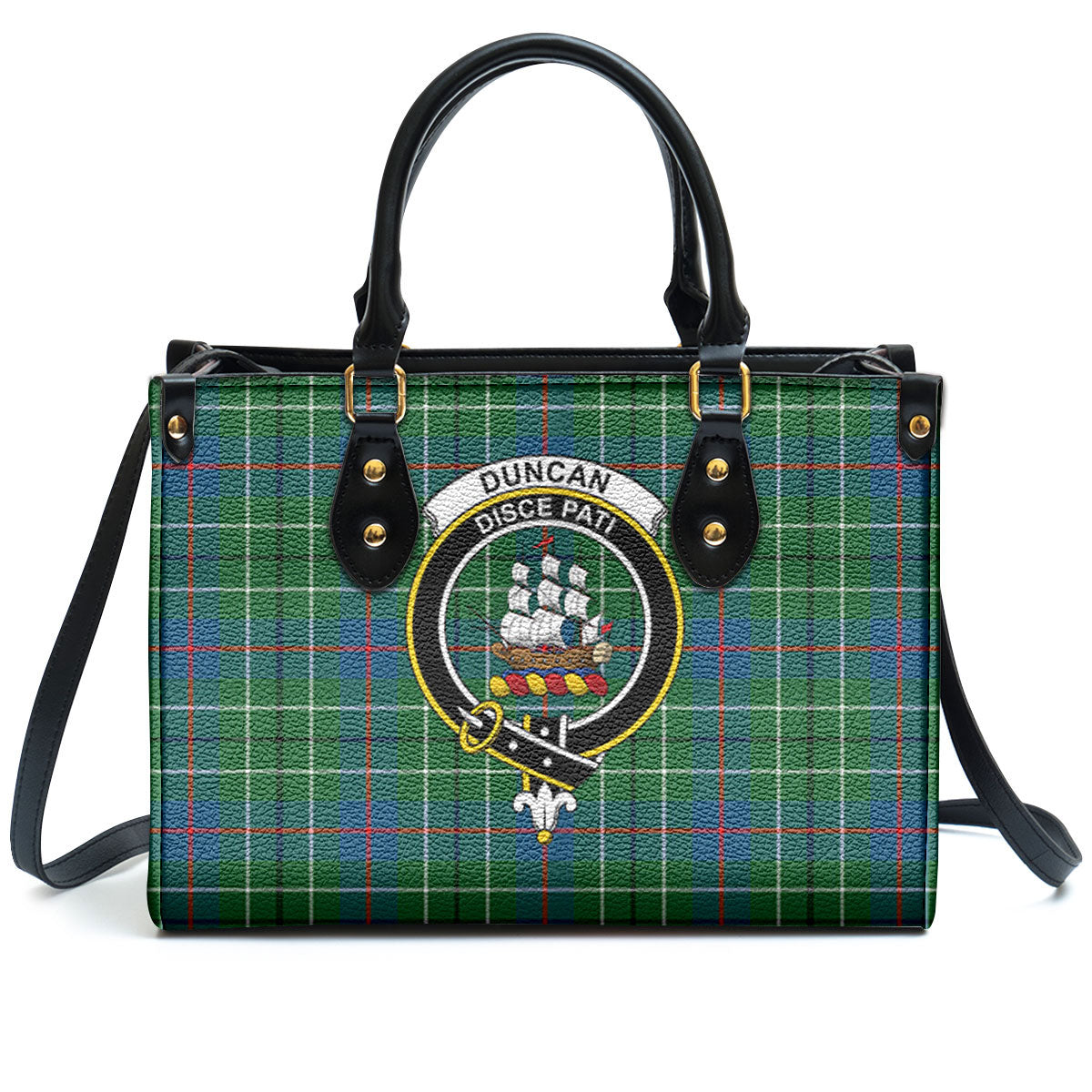 Duncan Ancient Tartan Crest Leather Handbag