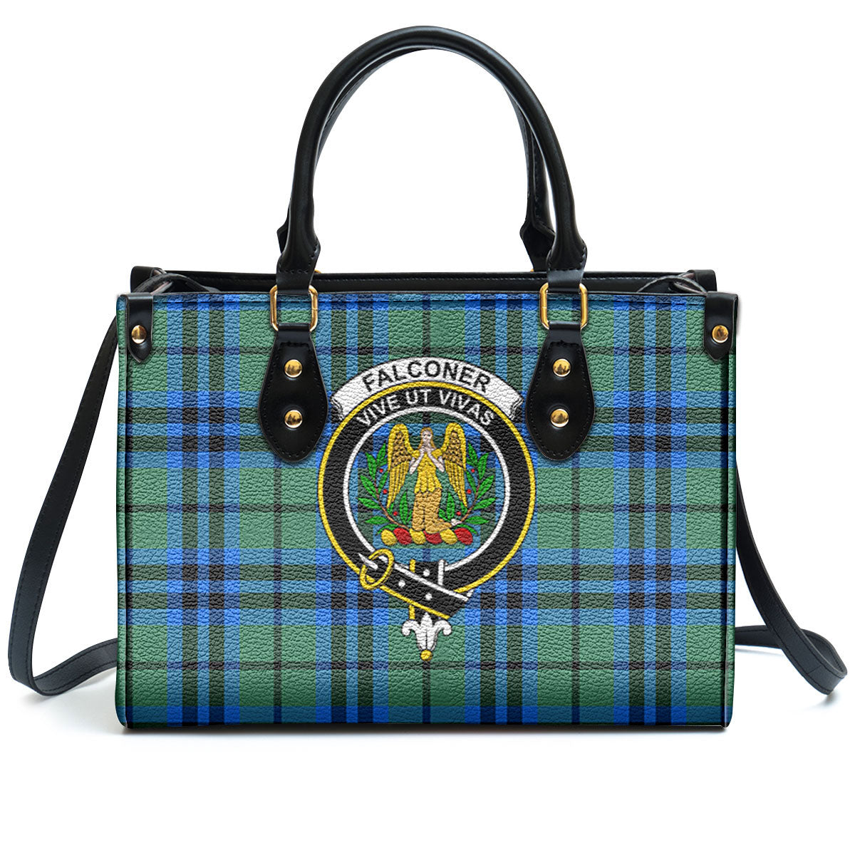 Falconer Tartan Crest Leather Handbag