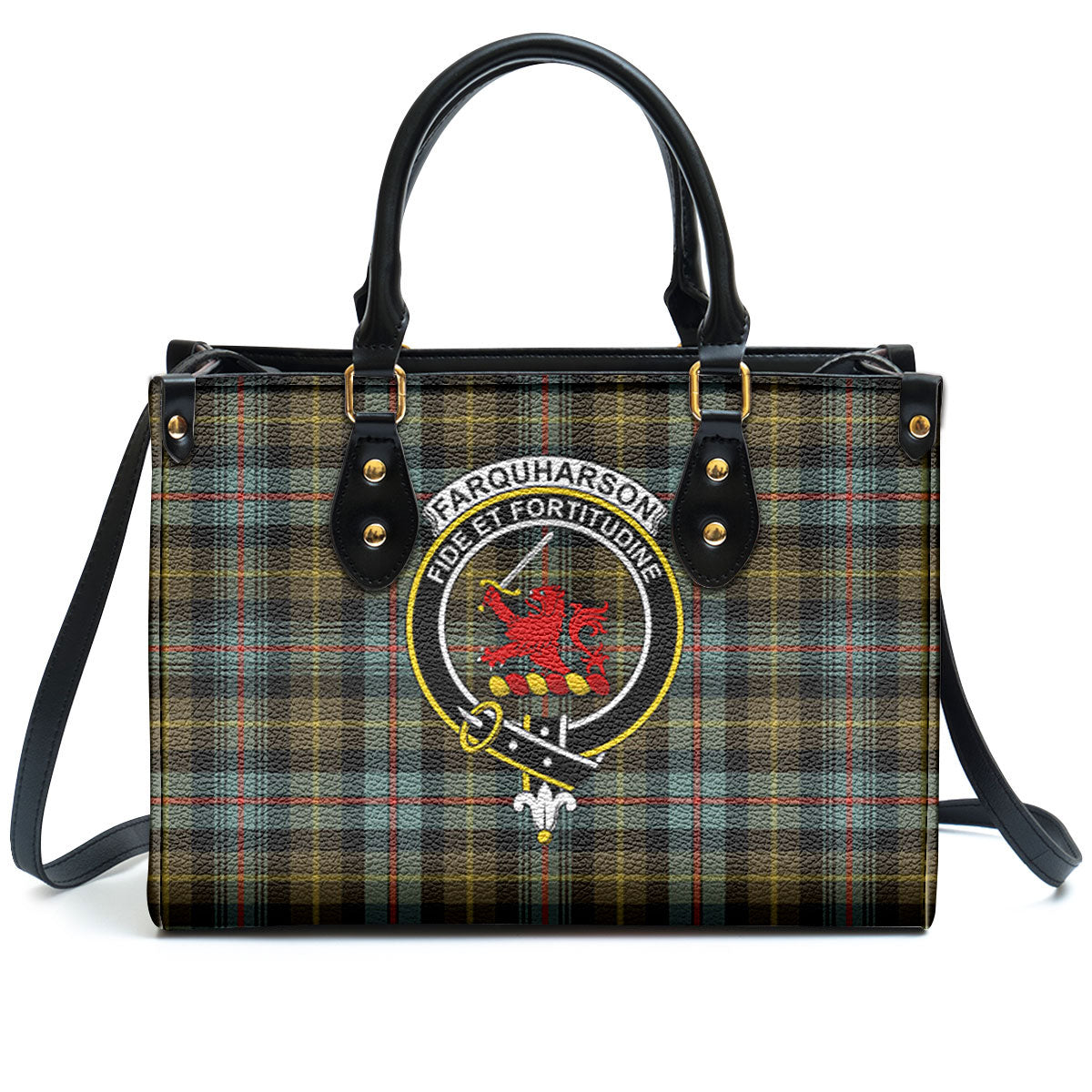 Farquharson Weathered Tartan Crest Leather Handbag