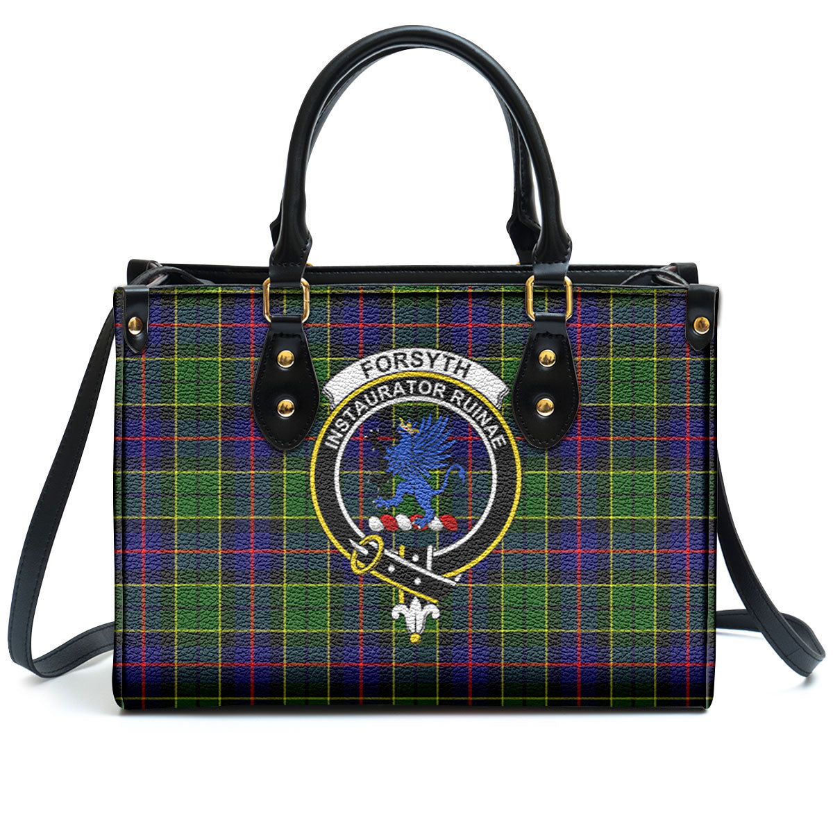 Forsyth Modern Tartan Crest Leather Handbag