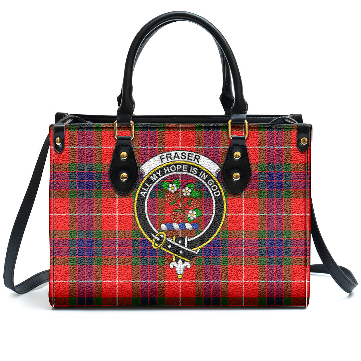 Fraser Tartan Crest Leather Handbag