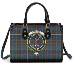 Fraser (of Lovat) Hunting Ancient Tartan Crest Leather Handbag