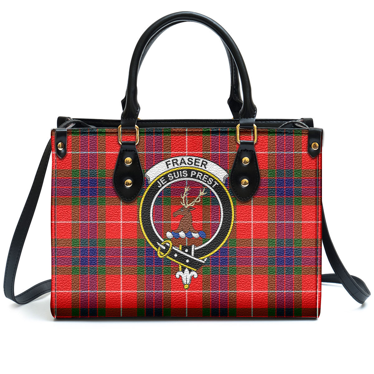 Fraser (of Lovat) Modern Tartan Crest Leather Handbag