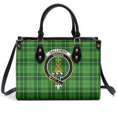 Galloway District Tartan Crest Leather Handbag