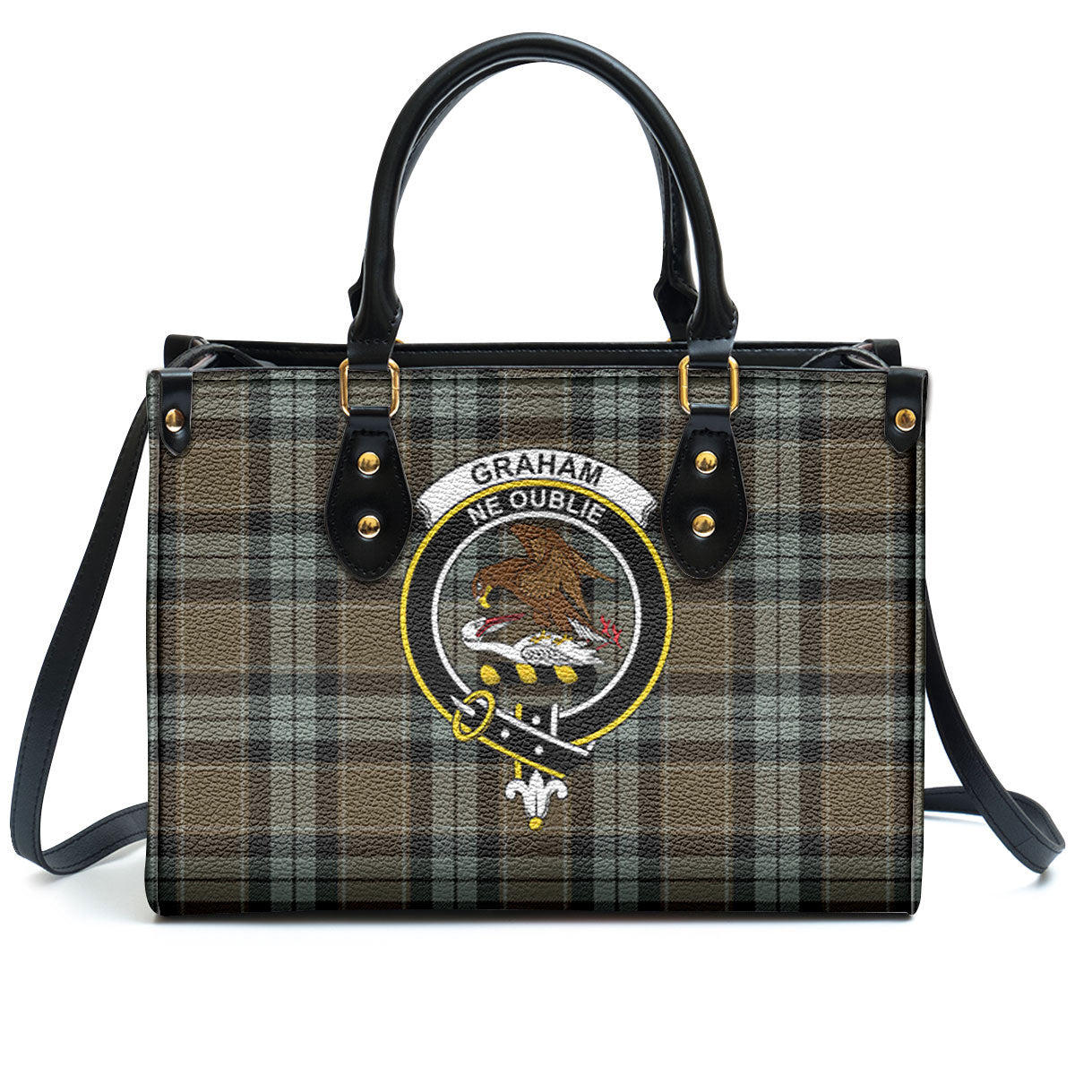 Graham of Menteith Weathered Tartan Crest Leather Handbag