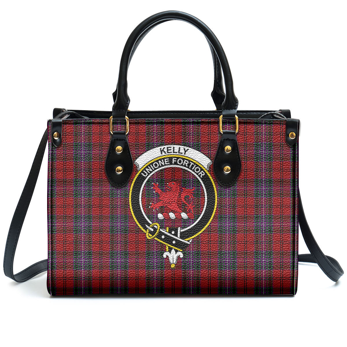 Kelly of Sleat Red Tartan Crest Leather Handbag