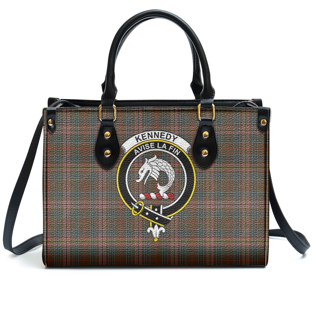 Kennedy Weathered Tartan Crest Leather Handbag