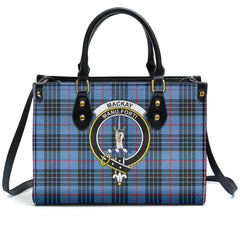 MacKay Blue Tartan Crest Leather Handbag