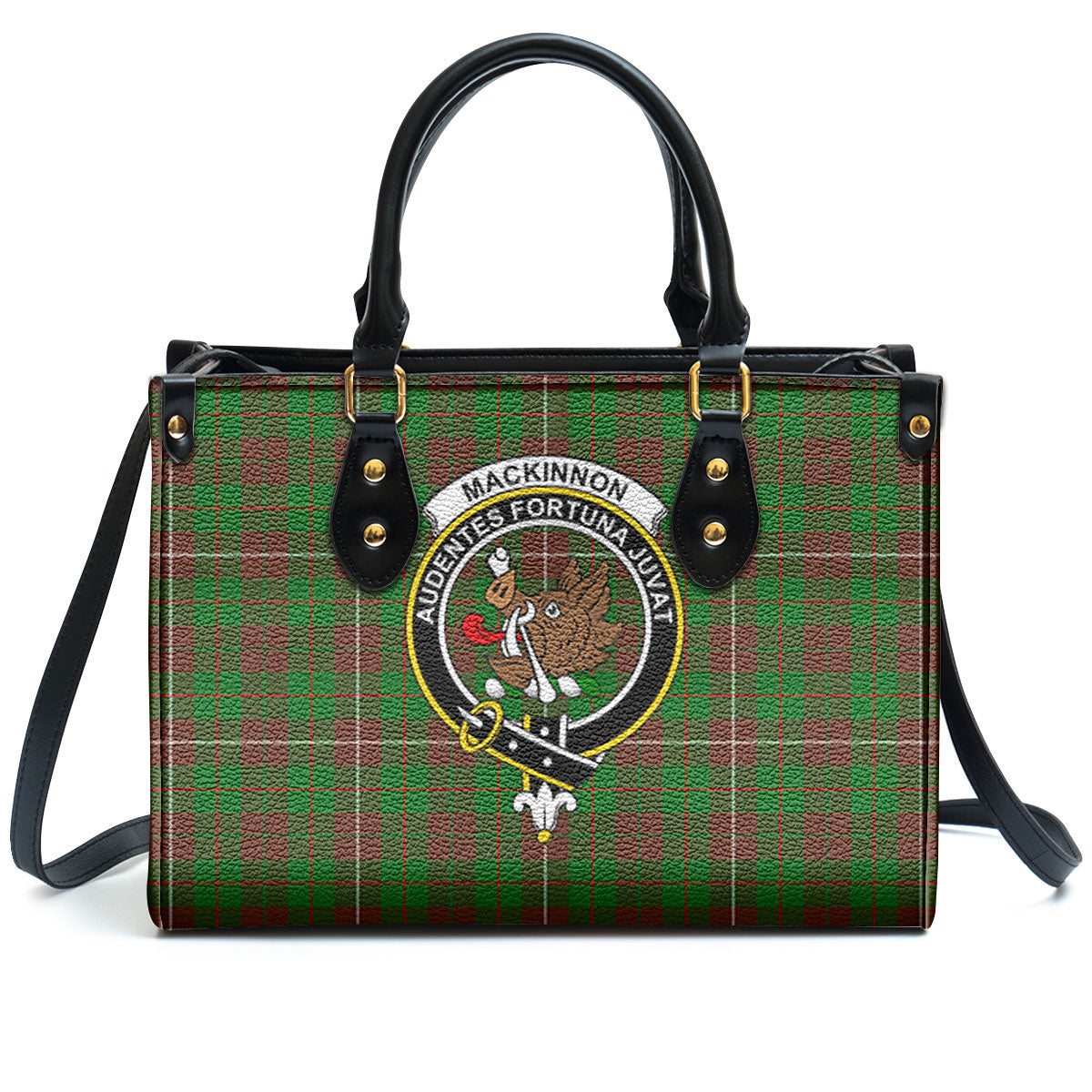 MacKinnon Hunting Modern Tartan Crest Leather Handbag