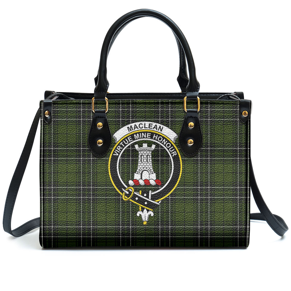 MacLean Hunting Tartan Crest Leather Handbag