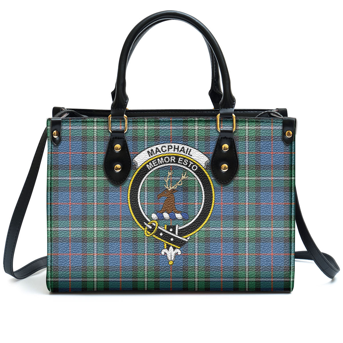 MacPhail Hunting Ancient Tartan Crest Leather Handbag