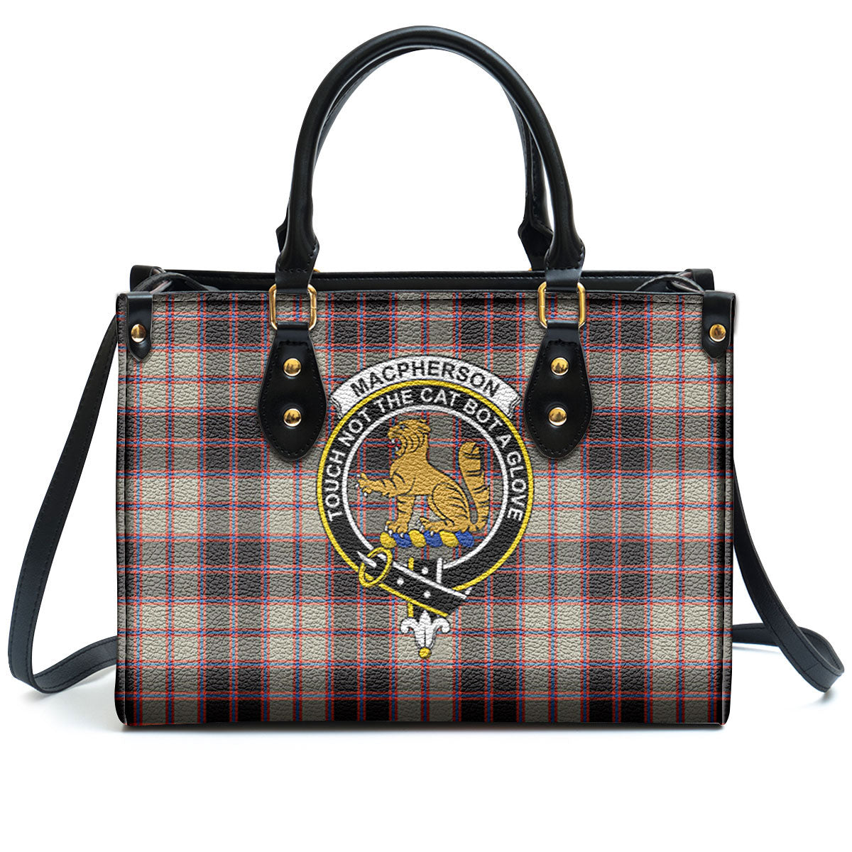 MacPherson Hunting Ancient Tartan Crest Leather Handbag