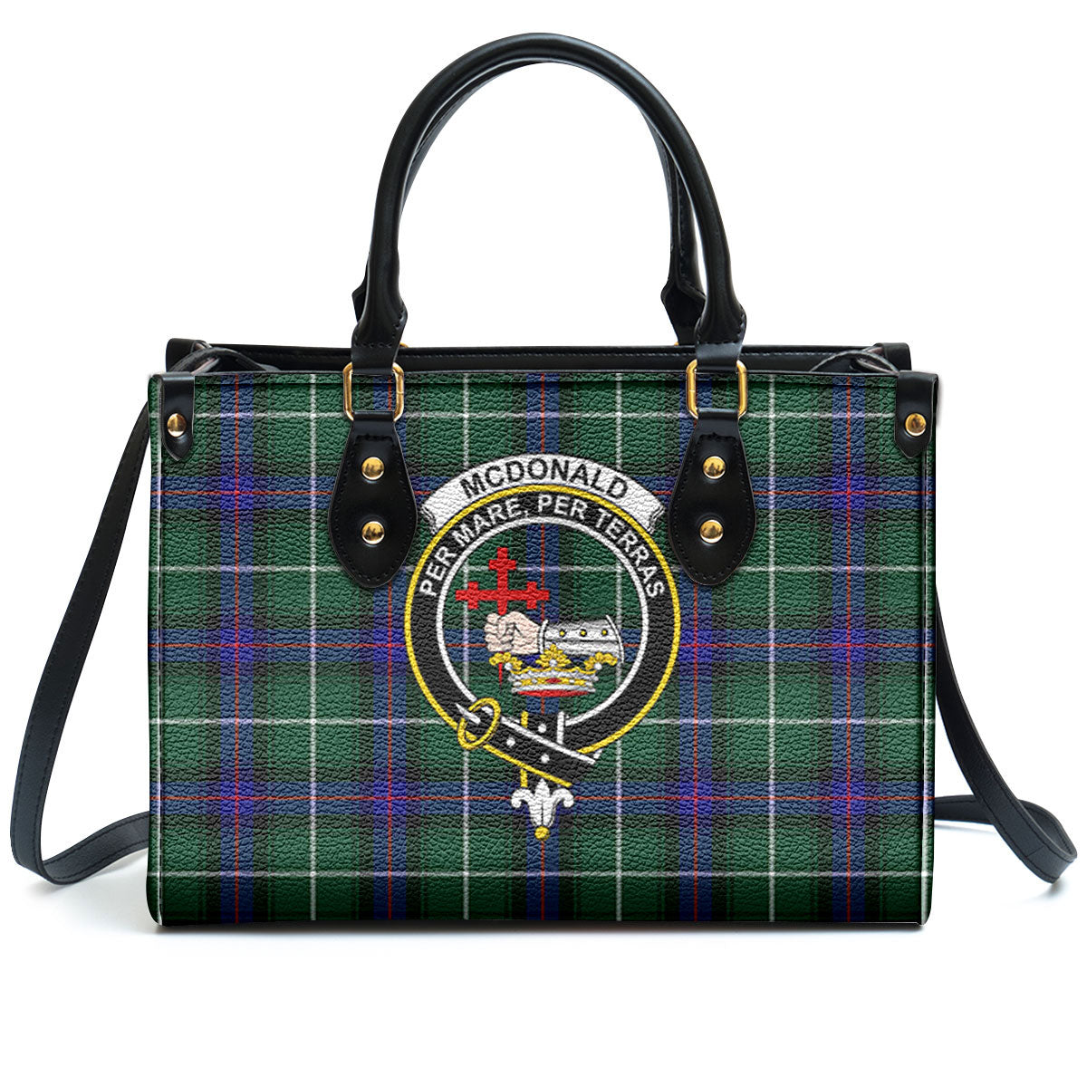 McDonald of the Isles Hunting Modern Tartan Crest Leather Handbag