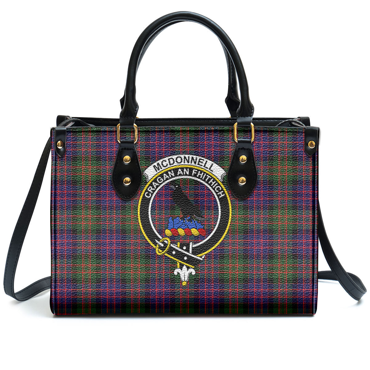 McDonnell of Glengarry Modern Tartan Crest Leather Handbag