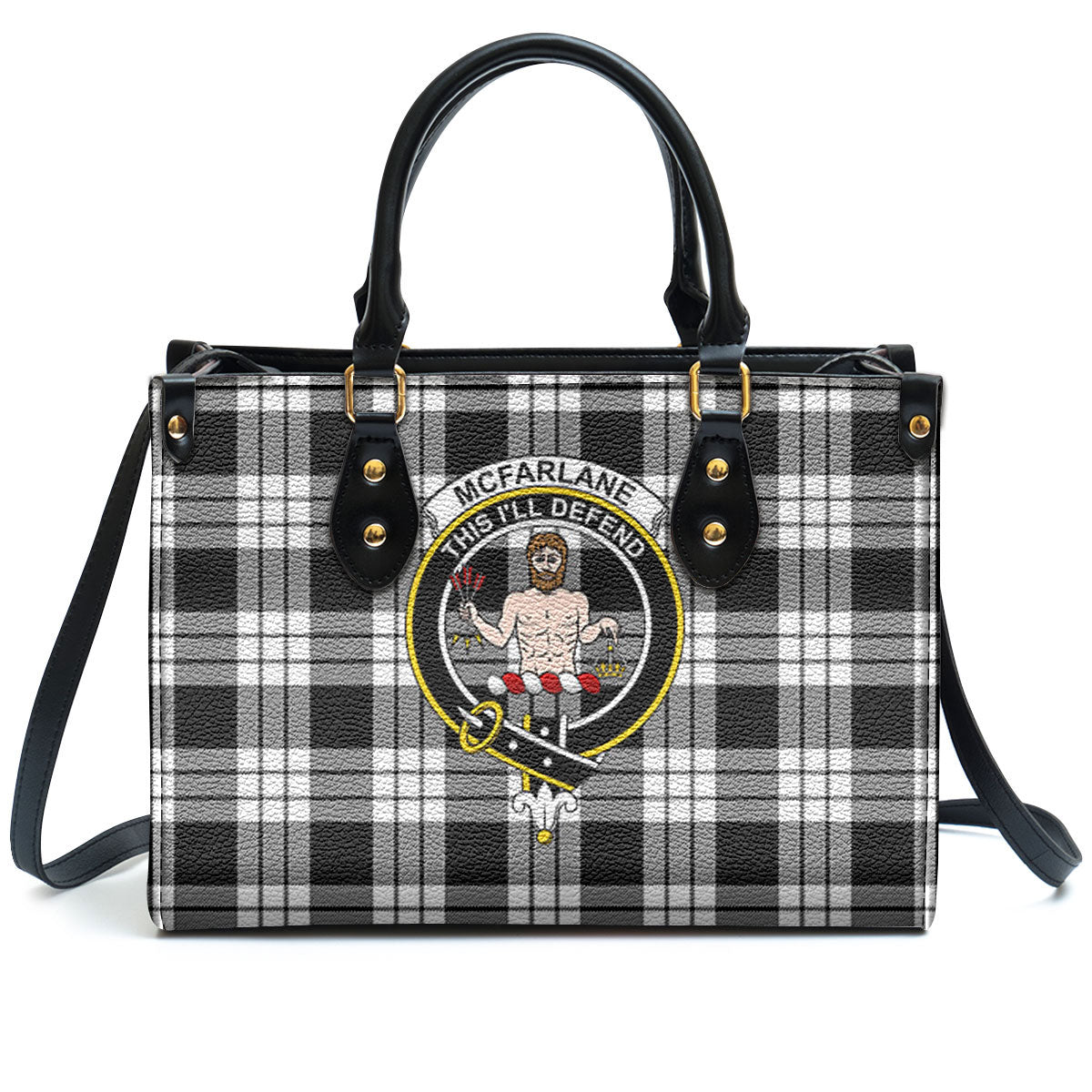 McFarlane Black - White Tartan Crest Leather Handbag