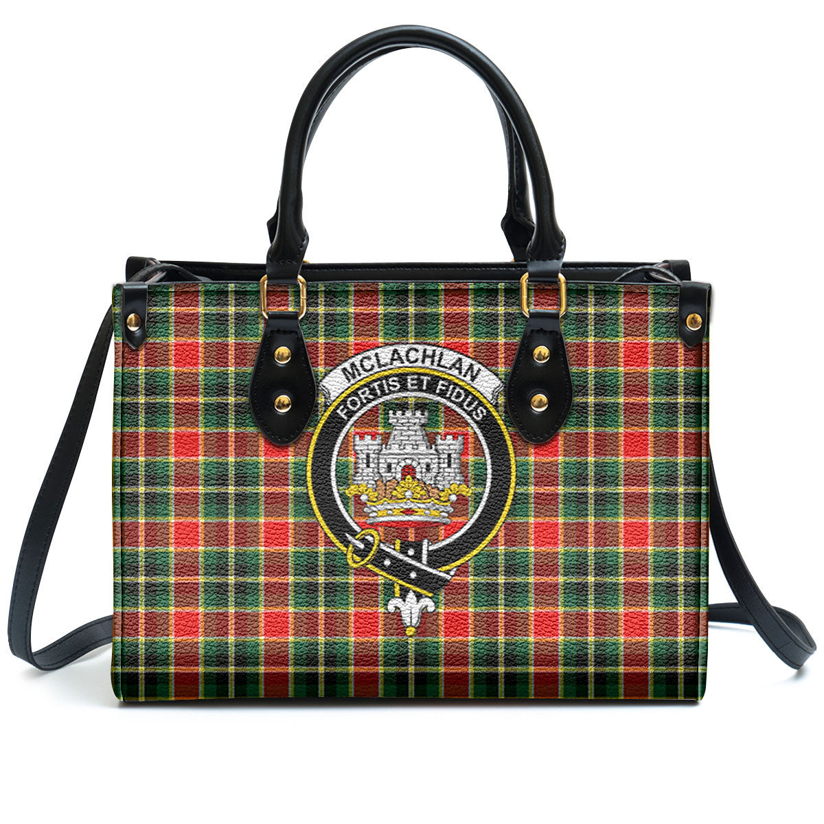 McLachlan Hunting Modern Tartan Crest Leather Handbag