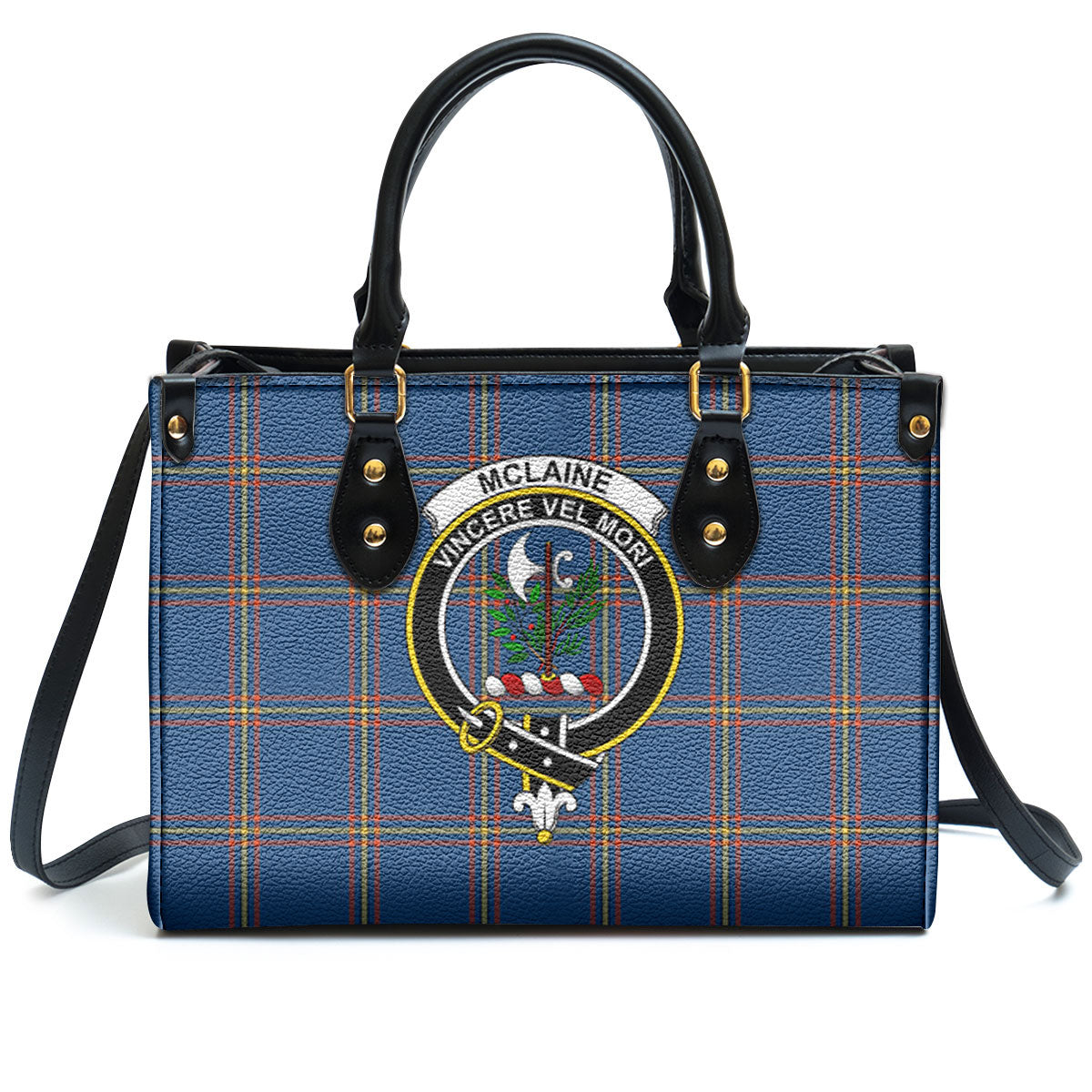 McLaine of Loch Buie Hunting Ancient Tartan Crest Leather Handbag