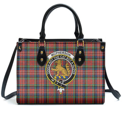 McPherson Ancient Tartan Crest Leather Handbag