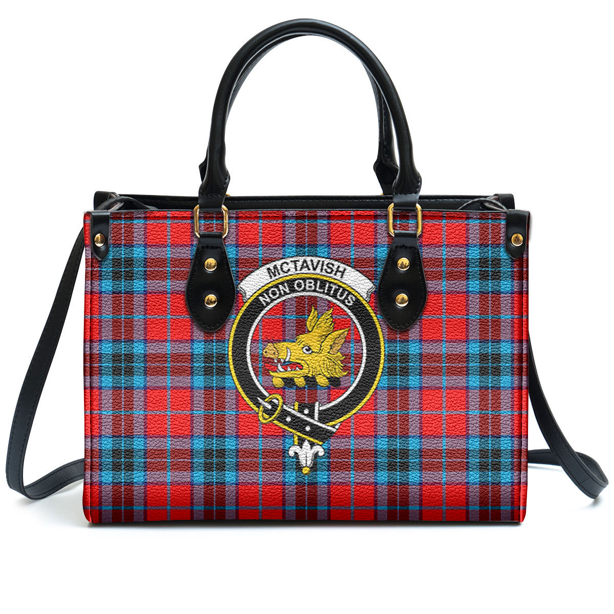 McTavish Modern Tartan Crest Leather Handbag