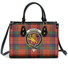 Nicolson Ancient Old Tartan Crest Leather Handbag