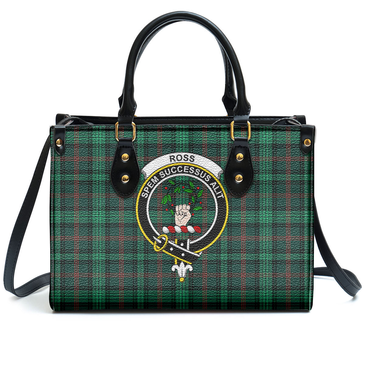 Ross Hunting Modern Tartan Crest Leather Handbag