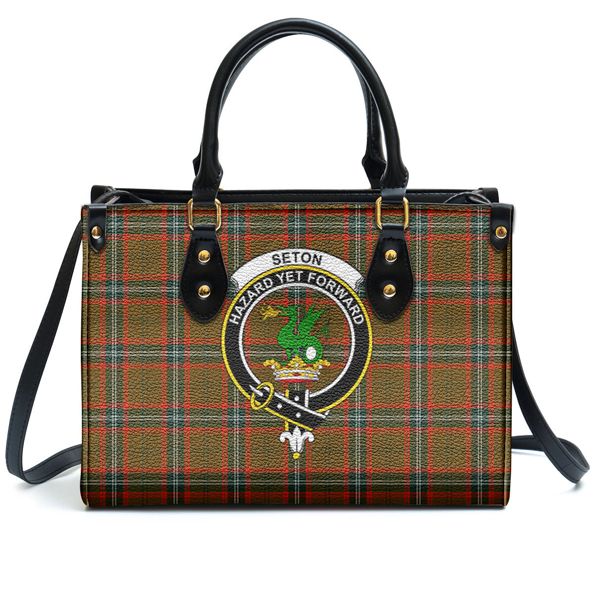 Seton Hunting Modern Tartan Crest Leather Handbag