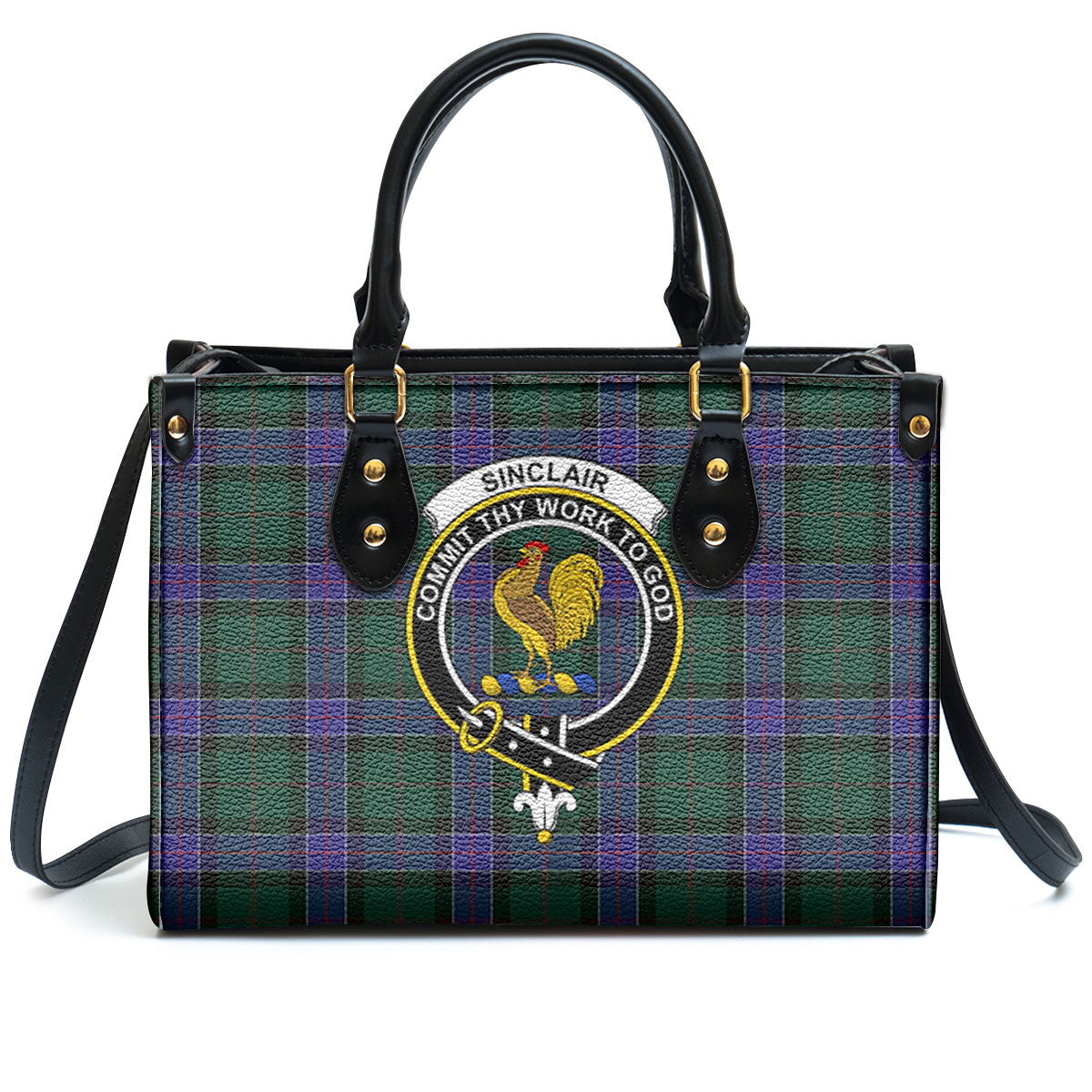 Sinclair Hunting Modern Tartan Crest Leather Handbag