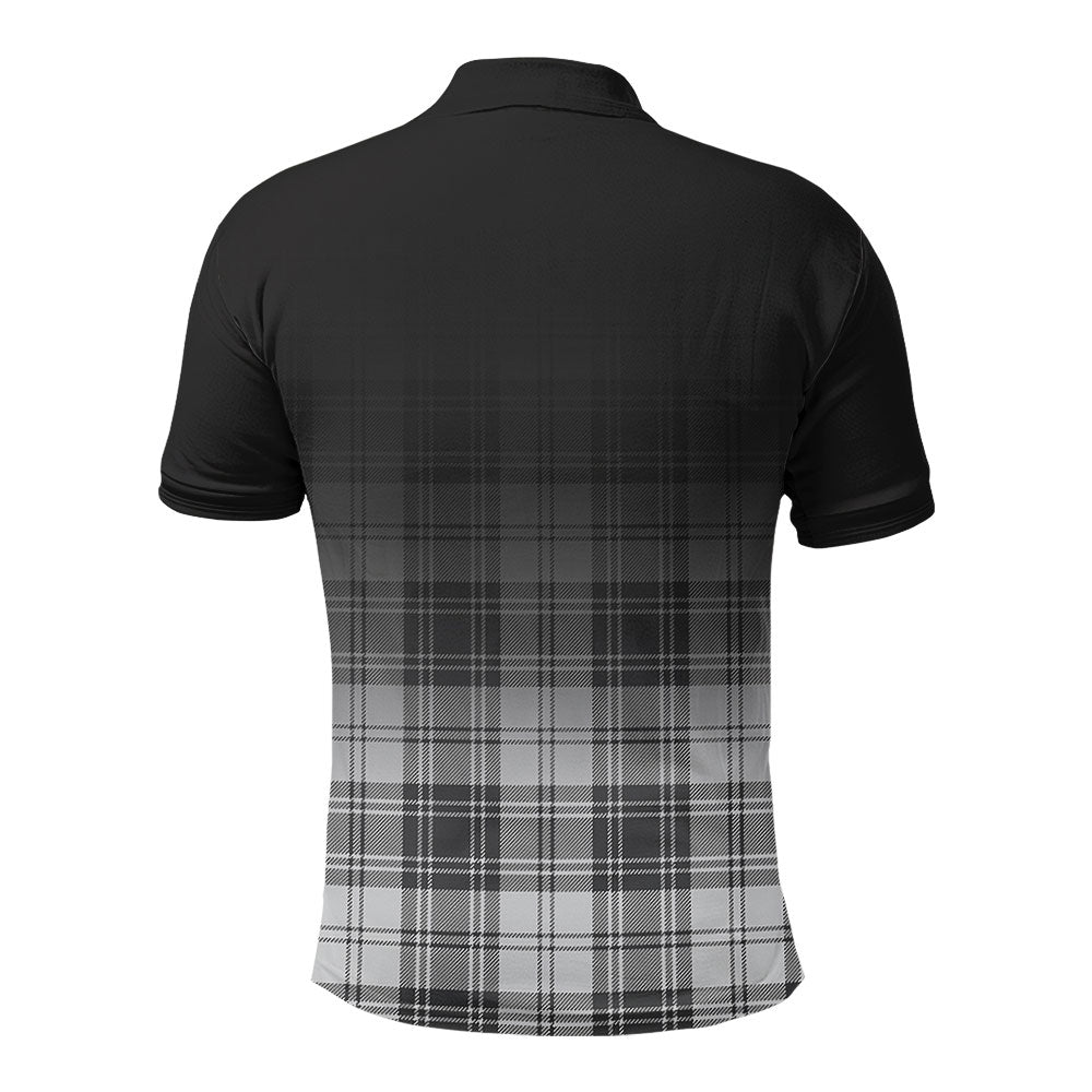 Douglas Grey Modern Tartan Crest Polo Shirt - Thistle Black Style