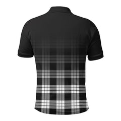 MacFarlane Black _ White Tartan Crest Polo Shirt - Thistle Black Style