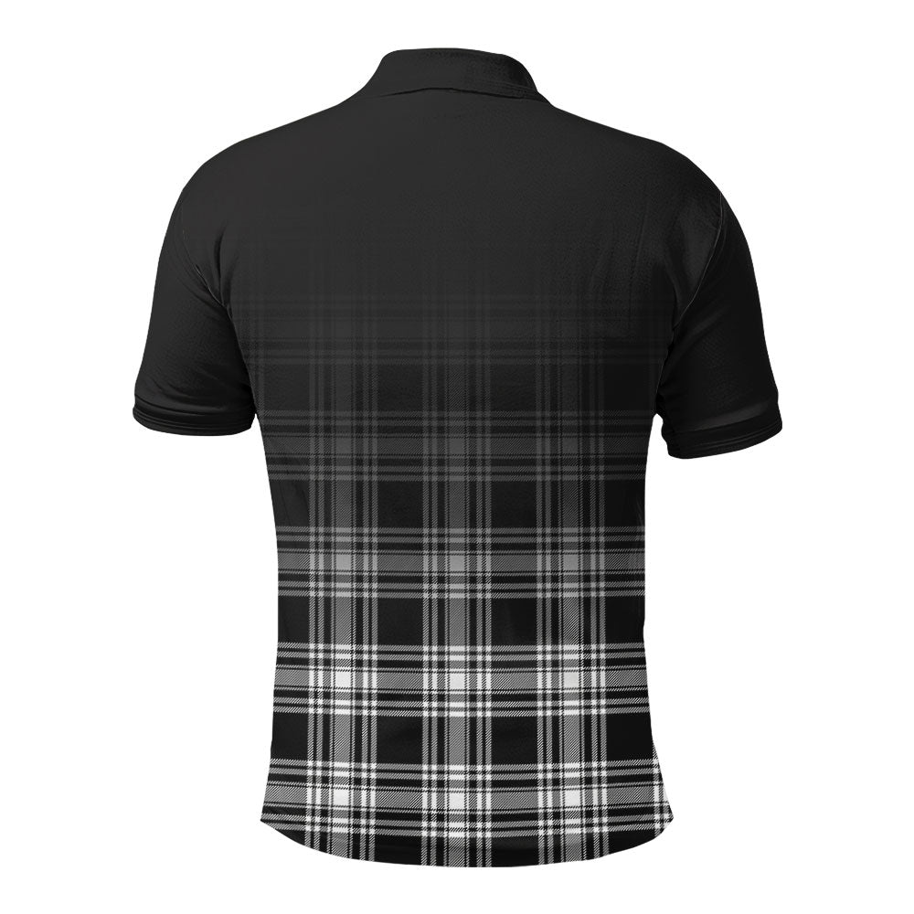 Menzies Black - White Modern Tartan Crest Polo Shirt - Thistle Black Style