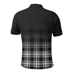 Menzies Black - White Modern Tartan Crest Polo Shirt - Thistle Black Style