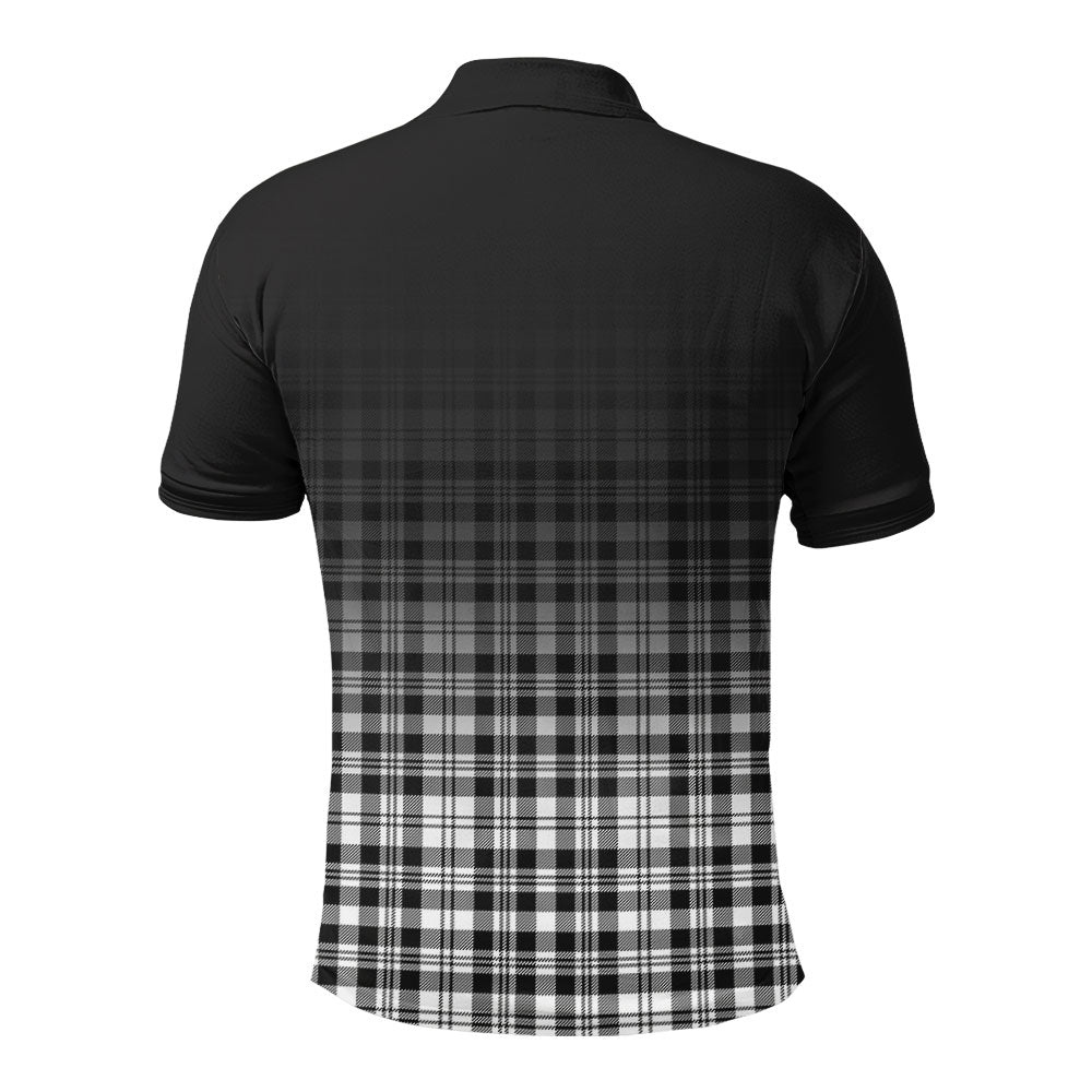 Scott Black & White Modern Tartan Crest Polo Shirt - Thistle Black Style