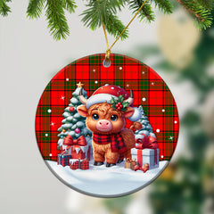 Adair Modern Tartan Christmas Ceramic Ornament - Highland Cow Winter Style