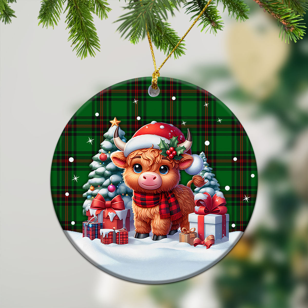 Anstruther Tartan Christmas Ceramic Ornament - Highland Cow Winter Style