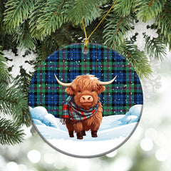 Baird Ancient Tartan Christmas Ceramic Ornament - Highland Cows Snow Style