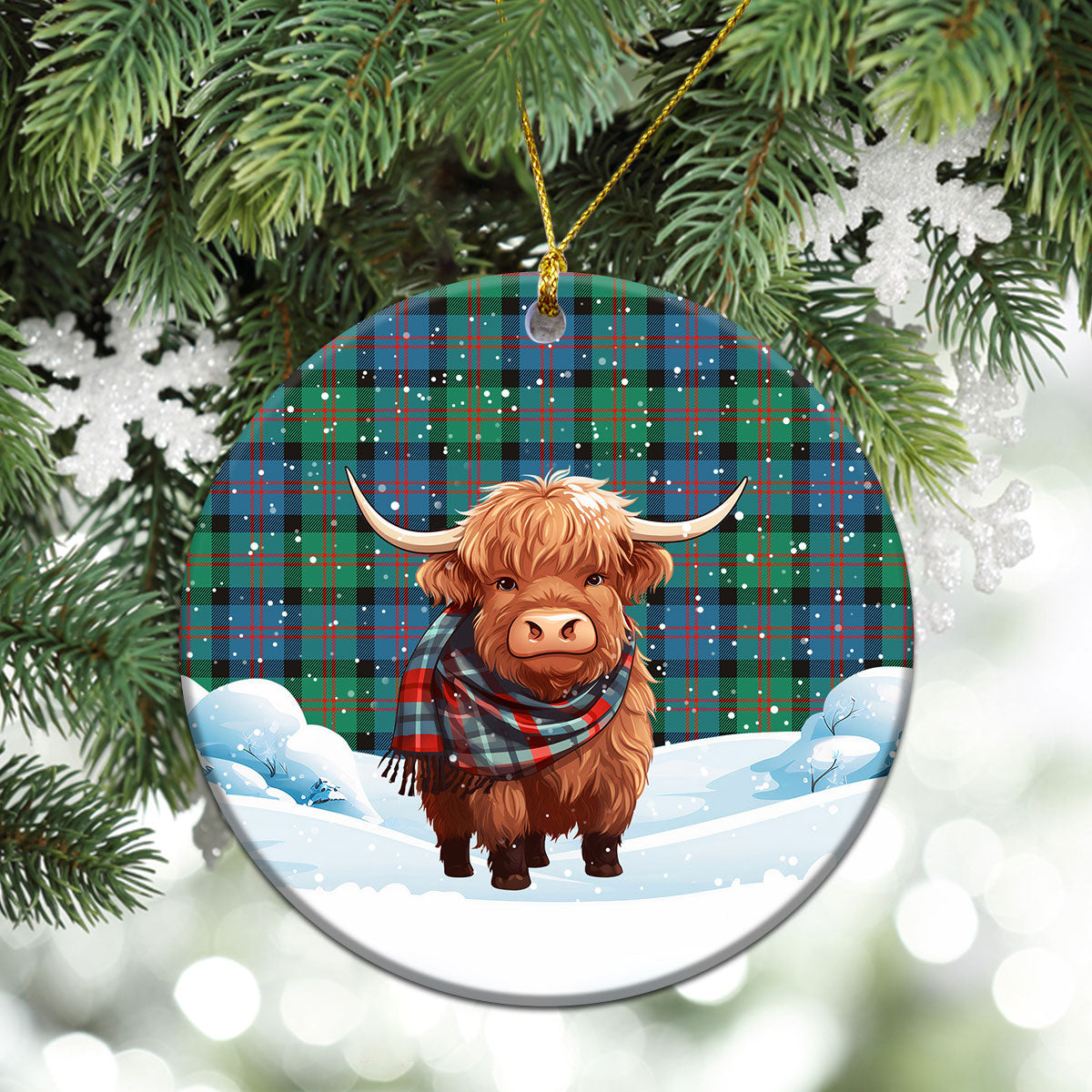 Blair Ancient 01 Tartan Christmas Ceramic Ornament - Highland Cows Snow Style