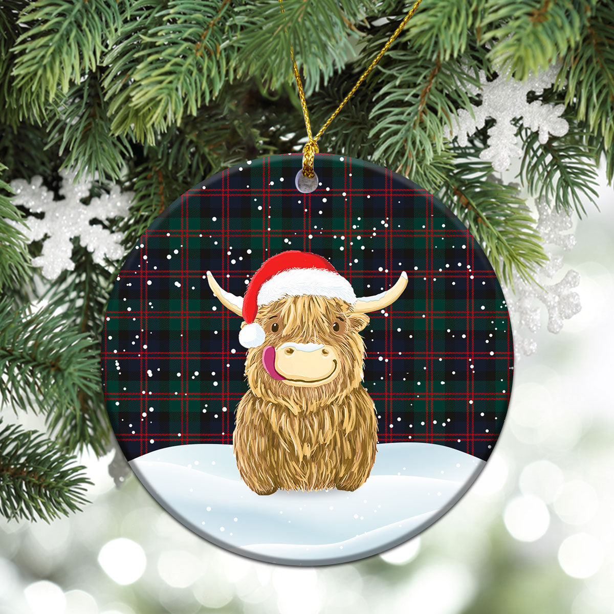 Blair Modern 01 Tartan Christmas Ceramic Ornament - Highland Cows Style